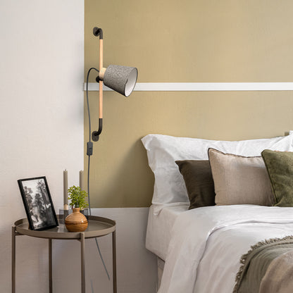 RENDL spotlight CHOUPETTE wall adjustable black grey textile/wood 230V LED E27 11W R13649 6