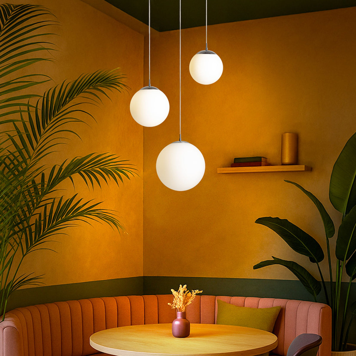 RENDL pendant lamp LUNA 20 pendant  opal-colored glass/chrome 230V LED E27 11W R13745 3