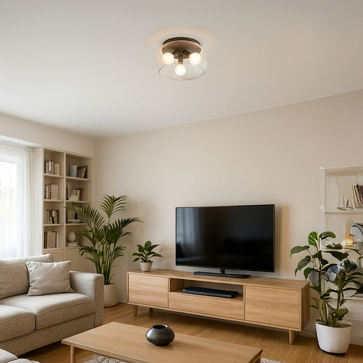 RENDL surface mounted lamp AMANDA ceiling matte black clear glass 230V LED E27 3x15W R14131 3