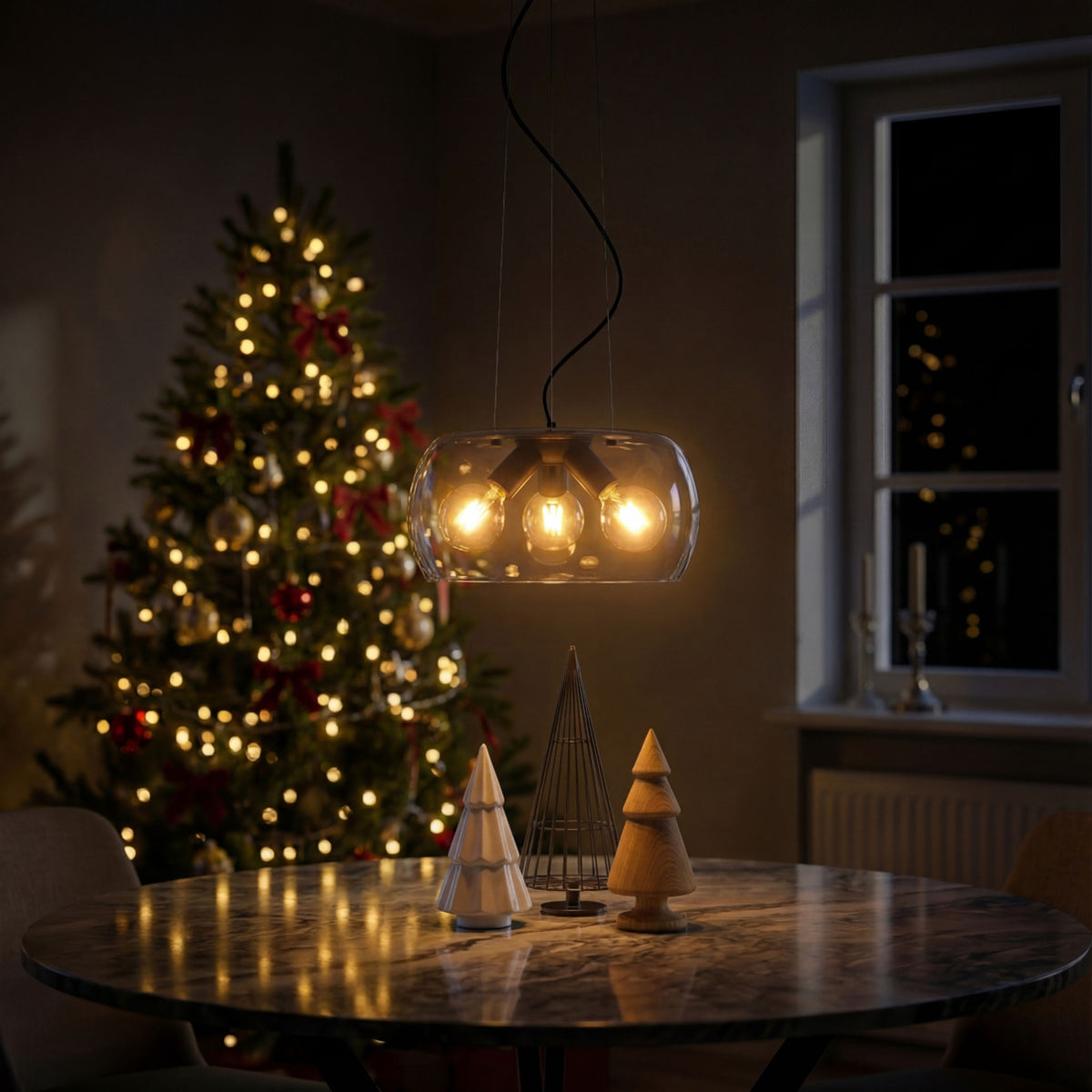 RENDL pendant lamp AMANDA pendant matte black amber-colored glass 230V LED E27 3x15W R14135 2