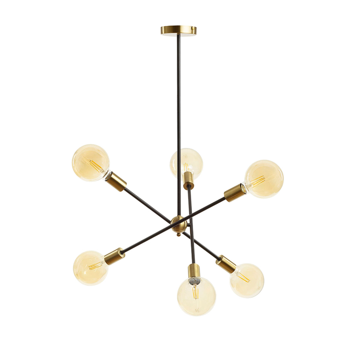 RENDL pendant lamp ARTEMIA 6 on a pole black brushed brass 230V LED E27 6x15W R14398 1