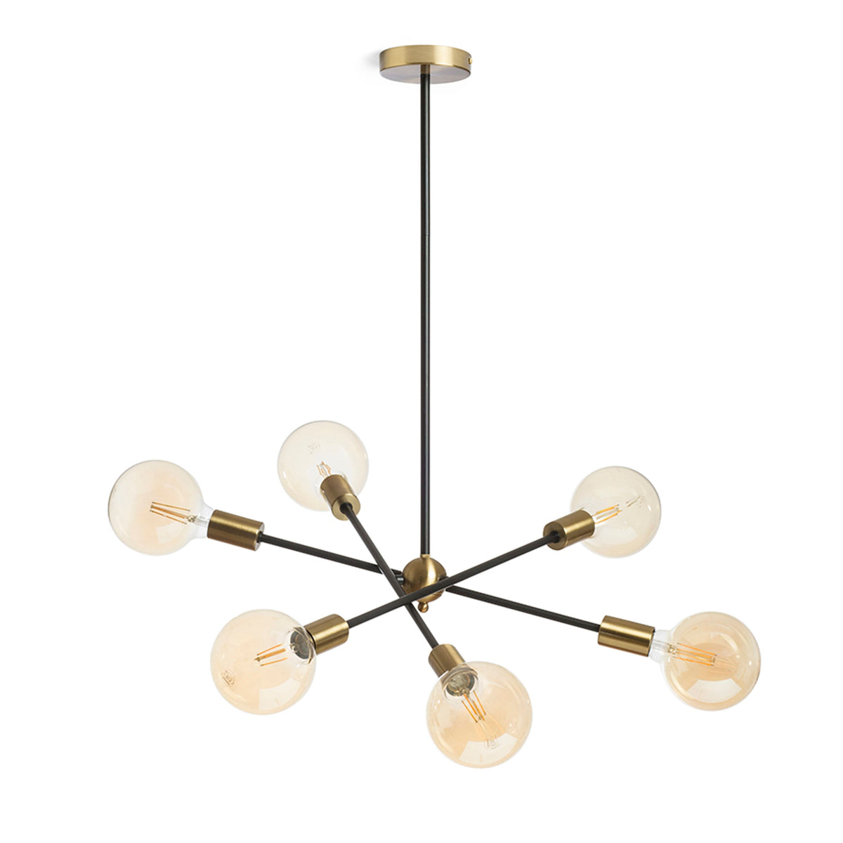 RENDL pendant lamp ARTEMIA 6 on a pole black brushed brass 230V LED E27 6x15W R14398 10