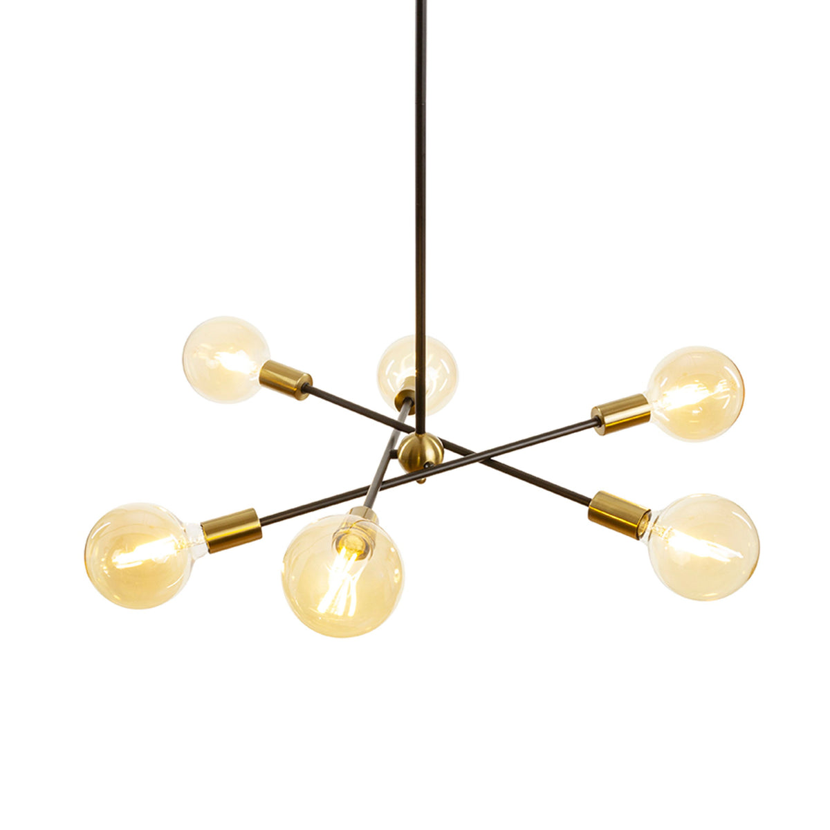 RENDL pendant lamp ARTEMIA 6 on a pole black brushed brass 230V LED E27 6x15W R14398 9