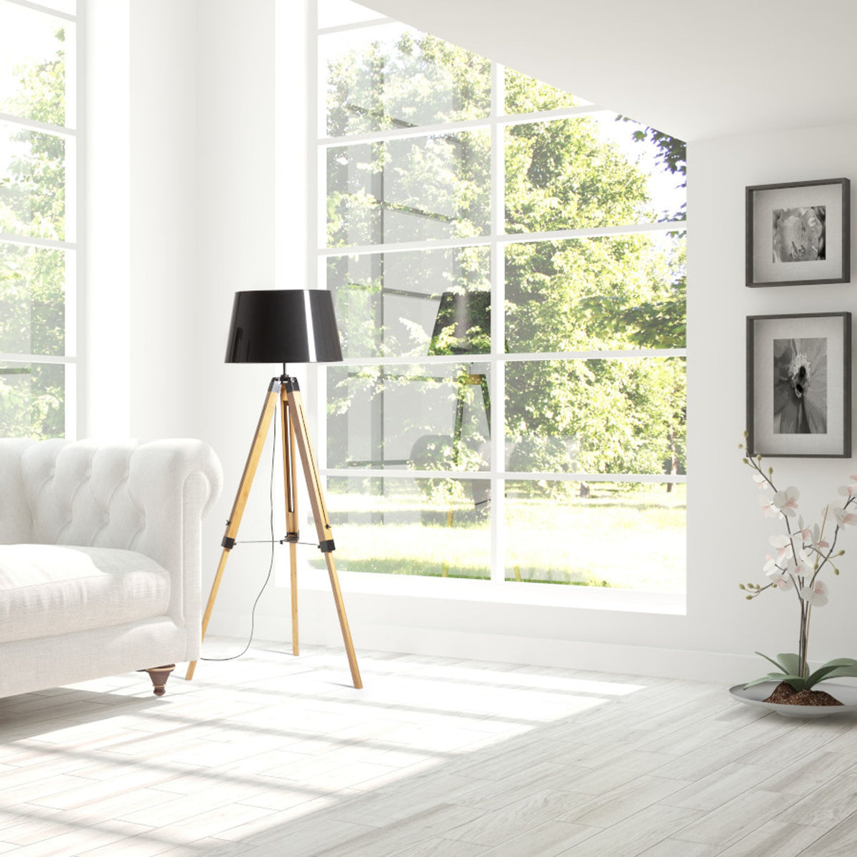 RENDL floor lamp ALVIS/RIDICK floor shiny black golden foil/bamboo/black 230V LED E27 15W R14501 5